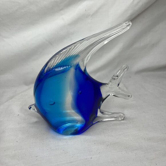Vinci Dynasty Gallery Tropical Fish Hand Fused Art Glass Figurine Blue 6 Inches - Picture 4 of 6